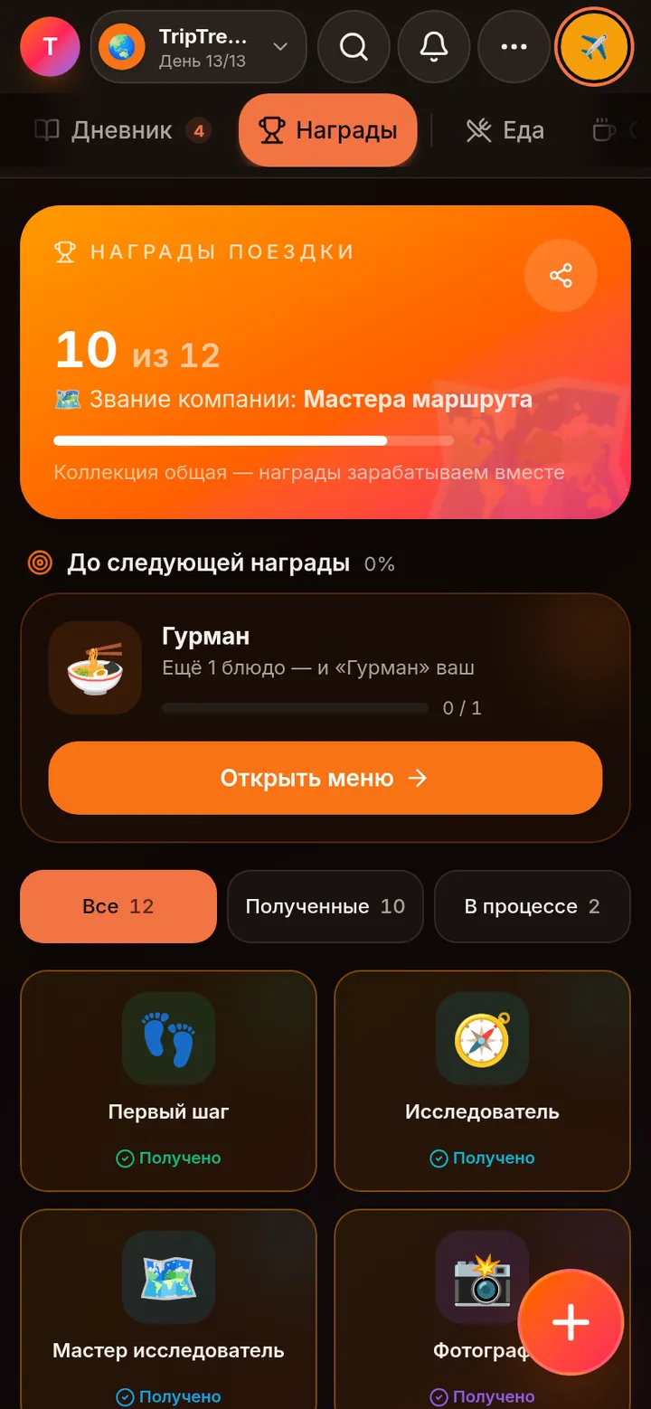 Награды поездки